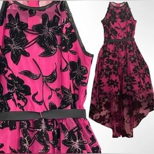 Tween Diva high low Pink & Black Glitter Formal Party Dance Dress Girls Sz 12